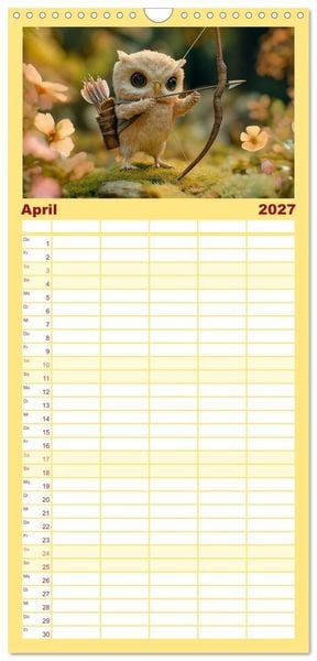 Produktbild: Familienplaner 2027 - Eulen im Wald - Die geheimen Jobs und Aufgaben mit 5 Spalten (Wandkalender, 21 x 45 cm) CALVENDO