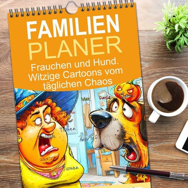 Produktbild: Familienplaner 2026 - Frauchen und Hund. Witzige Cartoons vom t&auml;glichen Chaos mit 5 Spalten (Wandkalender, 21 x 45 cm) CALVENDO