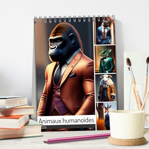 Produktbild: Animaux humano&iuml;des (Calendrier de bureau 2026 DIN A5 horizontal), CALVENDO calendrier mensuel