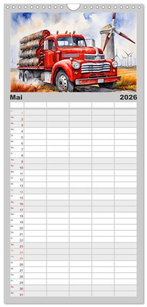 Produktbild: Familienplaner 2026 - Nostalgische Trucks mit 5 Spalten (Wandkalender, 21 x 45 cm) CALVENDO