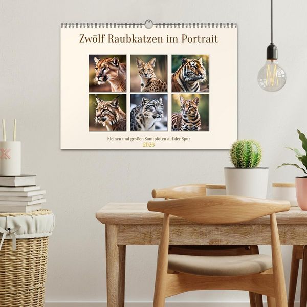 Produktbild: Zw&ouml;lf Raubkatzen im Portrait (Wandkalender 2026 DIN A3 quer), CALVENDO Monatskalender