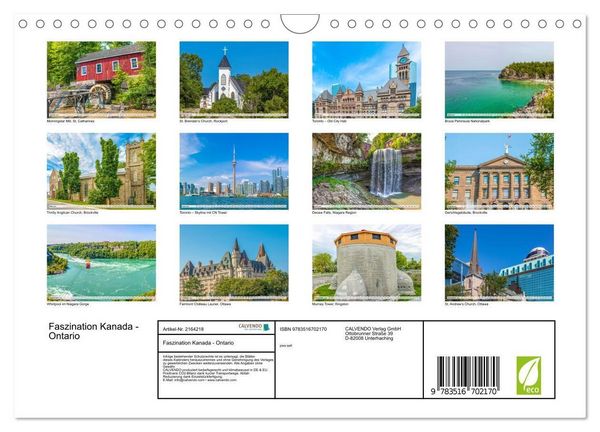 Produktbild: Faszination Kanada - Ontario (Wandkalender 2026 DIN A4 quer), CALVENDO Monatskalender