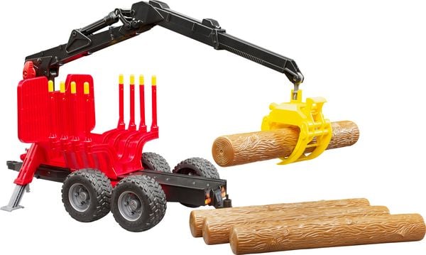 Produktbild: Bruder Profi-Serie R&uuml;ckeanh&auml;nger mit Ladekran, 4 Baumst&auml;mmen und Holzgreifer