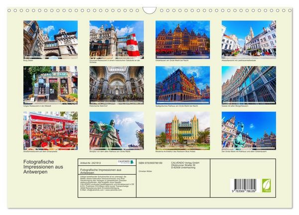Produktbild: Fotografische Impressionen aus Antwerpen (Wandkalender 2027 DIN A3 quer), CALVENDO Monatskalender