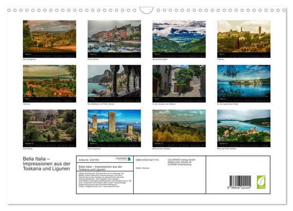 Produktbild: Bella Italia &ndash; Impressionen aus der Toskana und Ligurien (Wandkalender 2026 DIN A3 quer), CALVENDO Monatskalender
