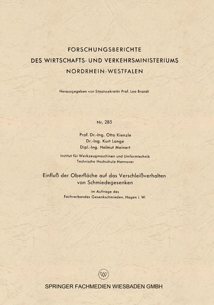 Produktbild: Einflu&szlig; der Oberfl&auml;che auf das Verschlei&szlig;verhalten von Schmiedegesenken