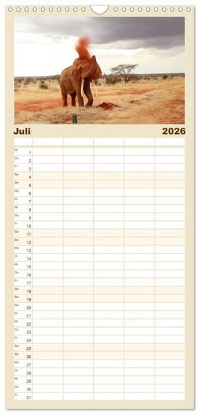Produktbild: Familienplaner 2026 - Kenias wilde Elefanten mit 5 Spalten (Wandkalender, 21 x 45 cm) CALVENDO
