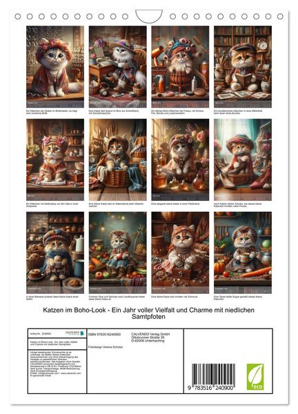Produktbild: Katzen im Boho-Look - Ein Jahr voller Vielfalt und Charme mit niedlichen Samtpfoten (Wandkalender 2026 DIN A4 hoch), CALVENDO Monatskalender