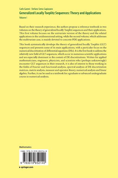 Produktbild: Generalized Locally Toeplitz Sequences: Theory and Applications