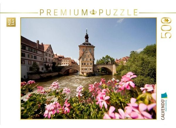 CALVENDO Puzzle Fluss Regnitz und Rathaus in Bamberg | 500 Teile Lege-Größe 48 × 36 cm Foto-Puzzle für Erwachsene