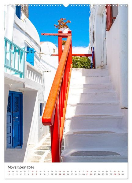 Produktbild: Treppauf, treppab in den Altstadtgassen von Mykonos (Wandkalender 2026 DIN A2 hoch), CALVENDO Monatskalender