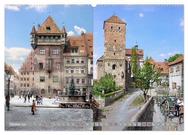 Produktbild: N&uuml;rnberg zur Kaiserzeit in Farbe - Fotos neu restauriert und koloriert (hochwertiger Premium Wandkalender 2026 DIN A2 quer), Kunstdruck in Hochglanz