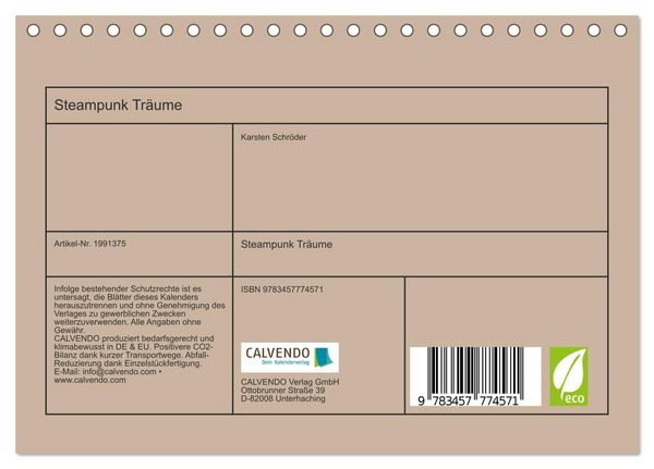 Produktbild: Steampunk Tr&auml;ume (Tischkalender 2026 DIN A5 quer), CALVENDO Monatskalender