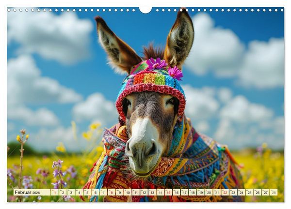 Produktbild: Esel mit Hut! Blumige Eleganz f&uuml;r ein modisches M&auml;rchen (Wandkalender 2026 DIN A3 quer), CALVENDO Monatskalender