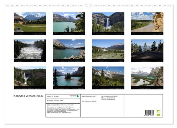 Produktbild: Kanadas Westen 2026 (Wandkalender 2026 DIN A2 quer), CALVENDO Monatskalender