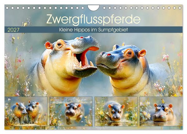 Produktbild: Zwergflusspferde. Kleine Hippos im Sumpfgebiet (Wandkalender 2027 DIN A4 quer), CALVENDO Monatskalender