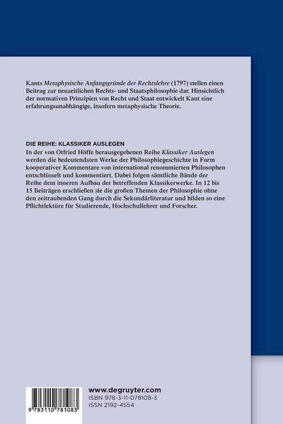 Produktbild: Immanuel Kant: Metaphysische Anfangsgr&uuml;nde der Rechtslehre