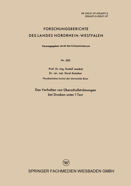 Produktbild: Das Verhalten von &Uuml;berschallstr&ouml;mungen bei Drucken unter 1 Torr