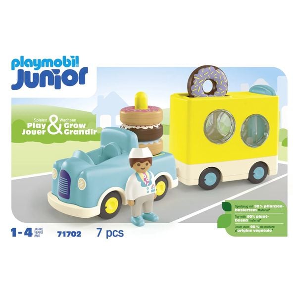 PLAYMOBIL JUNIOR 71702 - Verrückter Donut Truck mit Stapel- und Sortierfunktion