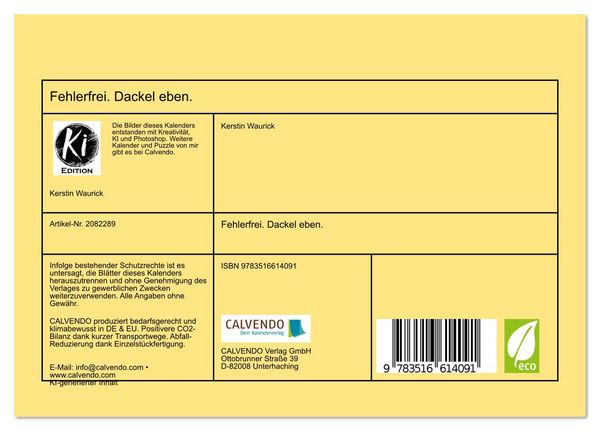 Produktbild: Fehlerfrei. Dackel eben. (Tischkalender 2026 DIN A5 quer), CALVENDO Monatskalender