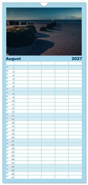 Produktbild: Familienplaner 2027 - Abendlicht &uuml;ber der Nordsee mit 5 Spalten (Wandkalender, 21 x 45 cm) CALVENDO