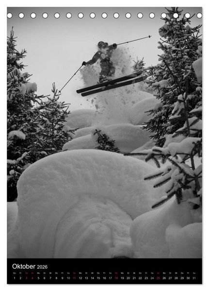 Produktbild: Monochrome Ski (Tischkalender 2026 DIN A5 hoch), CALVENDO Monatskalender