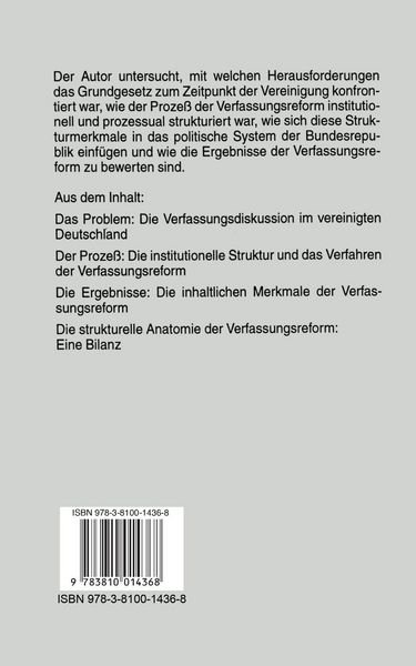 Produktbild: Die Grundgesetzreform nach der deutschen Einheit