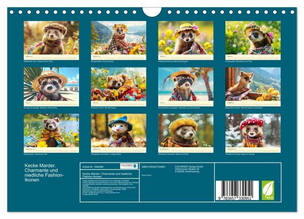 Produktbild: Kecke Marder. Charmante und niedliche Fashion-Ikonen (Wandkalender 2026 DIN A4 quer), CALVENDO Monatskalender