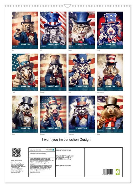 Produktbild: I want you im tierischen Design (Wandkalender 2026 DIN A2 hoch), CALVENDO Monatskalender