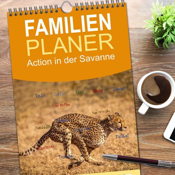 Produktbild: Familienplaner 2026 - Action in der Savanne mit 5 Spalten (Wandkalender, 21 x 45 cm) CALVENDO