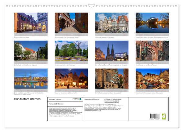 Produktbild: Hansestadt Bremen (Wandkalender 2026 DIN A2 quer), CALVENDO Monatskalender