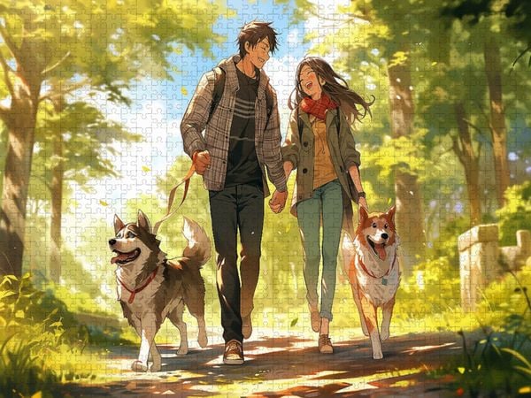 Produktbild: CALVENDO Puzzle Unsere Hunde lieben sich auch - P&auml;rchen im Manga Style | 2000 Teile Lege-Gr&ouml;&szlig;e 90x67cm Foto-Puzzle f&uuml;r gl&uuml;ckliche Stunden