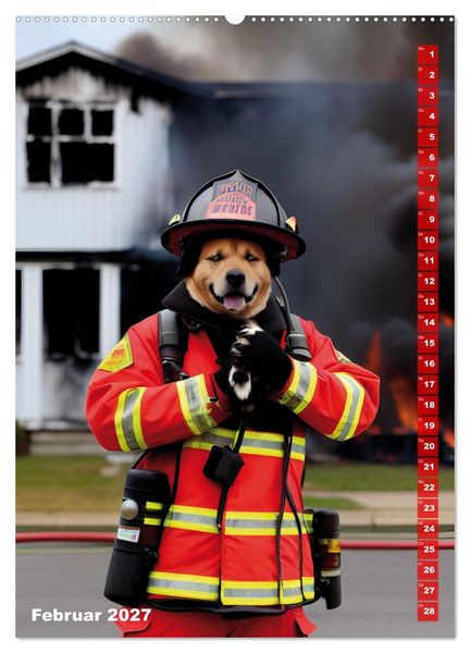 Produktbild: Feuerwehr - Tierischer Feuerwehrkalender (Wandkalender 2027 DIN A2 hoch), CALVENDO Monatskalender