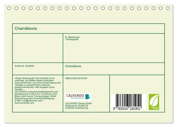 Produktbild: Cham&auml;leons (Tischkalender 2026 DIN A5 quer), CALVENDO Monatskalender