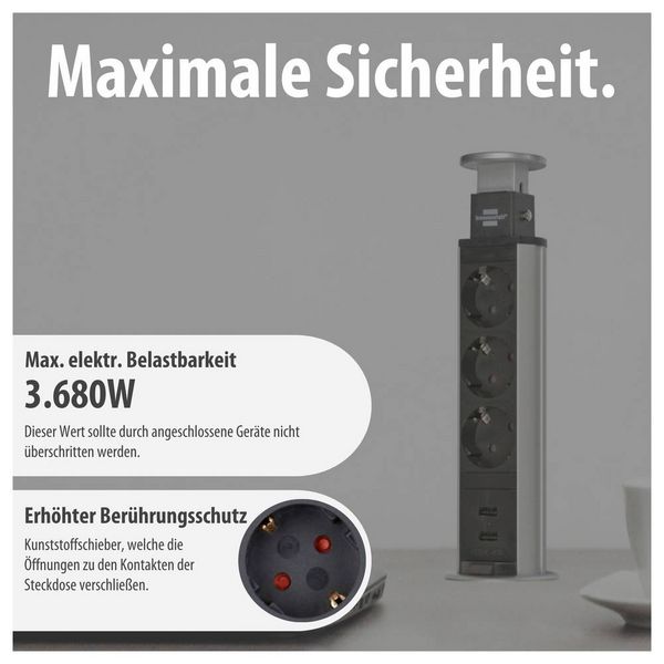 Produktbild: Brennenstuhl 1396200013 Steckdosenturm 3fach Aluminium, Schwarz Schutzkontakt 1 St.