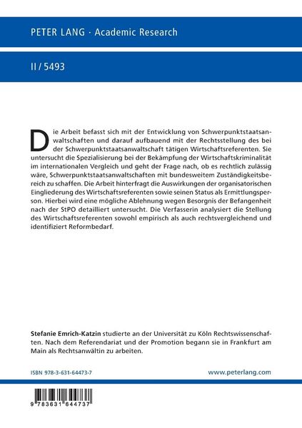 Produktbild: Schwerpunktstaatsanwaltschaften im Wirtschaftsstrafrecht und die Stellung der Wirtschaftsreferenten