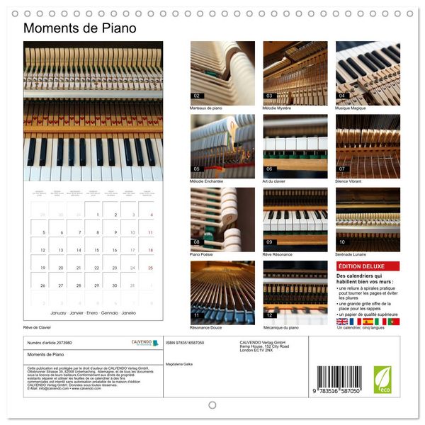 Produktbild: Moments de Piano (Calendrier mural carr&eacute; 2026 30x30 cm) Calendrier double avec une page pour vos prises de notes