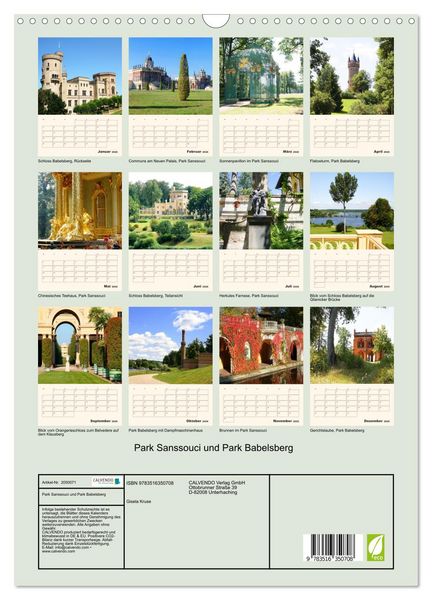 Produktbild: Park Sanssouci und Park Babelsberg (Wandkalender 2026 DIN A3 hoch), CALVENDO Monatskalender