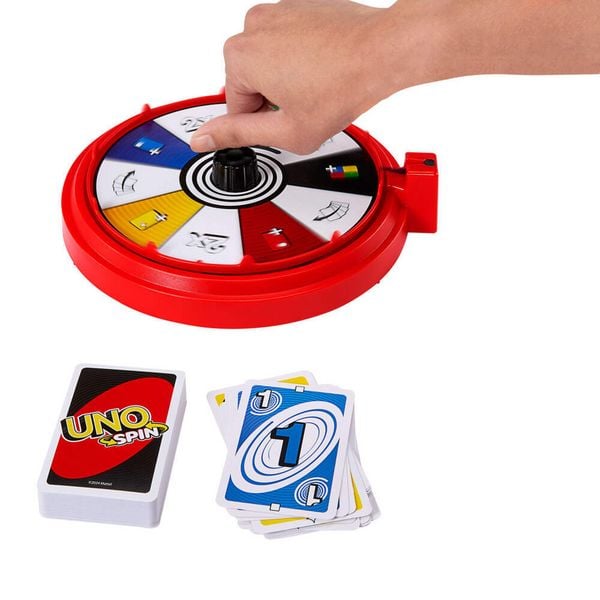 Produktbild: UNO Spin Kartenspiel für Kinder, Erwachsene und Spieleabende mit der Familie, klassisches Spiel mit Drehscheibe