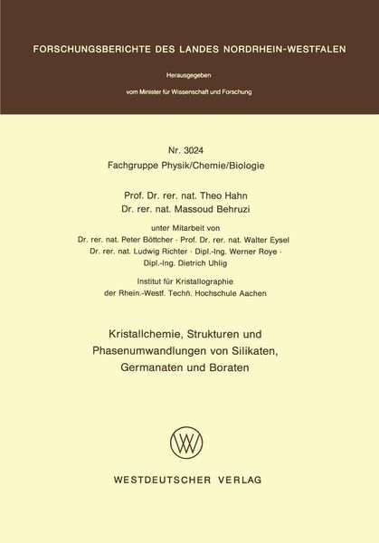 Produktbild: Kristallchemie, Strukturen und Phasenumwandlungen von Silikaten, Germanaten und Boraten