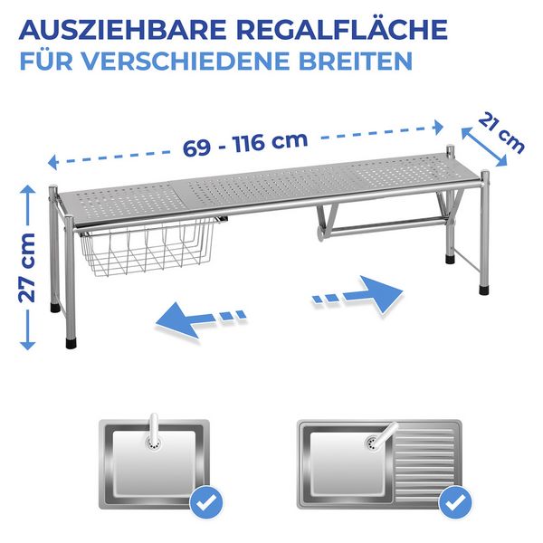 Produktbild: Sp&uuml;lbeckenregal Mod. Expando, mit herausziehbarem Ablagekorb
