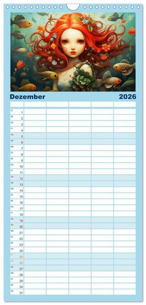 Produktbild: Familienplaner 2026 - Zauberhafte Meerjungfrauen. Liebliche Illustrationen mit 5 Spalten (Wandkalender, 21 x 45 cm) CALVENDO