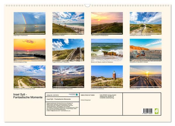 Produktbild: Insel Sylt - Fantastische Momente (Wandkalender 2026 DIN A2 quer), CALVENDO Monatskalender