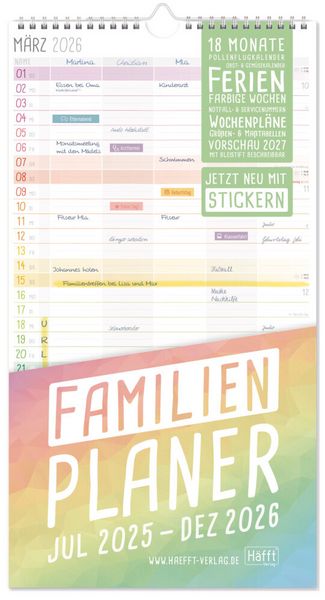 Produktbild: Familienplaner 25/26 Wand-Kalender 5-spaltig [Rainbow] 18 Monate