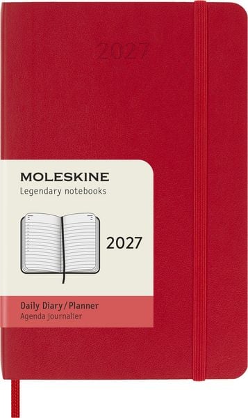 Produktbild: Moleskine 12 Monate Tageskalender 2027, Pocket/A6, 1 Tag = 1 Seite, Weicher Einband, Scharlachrot