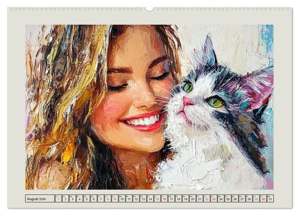 Produktbild: Zweisamkeit in Farben. Katzen und Menschen in Harmonie (hochwertiger Premium Wandkalender 2026 DIN A2 quer), Kunstdruck in Hochglanz