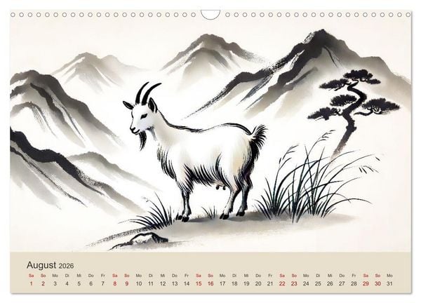Produktbild: Chinesische Tierkreiszeichen - Kunstvolle KI-Tuschemalerei des Ostens (Wandkalender 2026 DIN A3 quer), CALVENDO Monatskalender