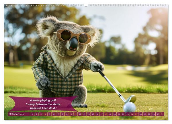 Produktbild: Funny charming animals as golf players (High Quality Premium Wall Calendar 2026 DIN A2 landscape),CALVENDO 12 Month Wall Calendar