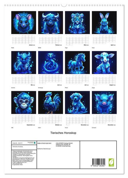 Produktbild: Tierisches Horoskop (hochwertiger Premium Wandkalender 2026 DIN A2 hoch), Kunstdruck in Hochglanz