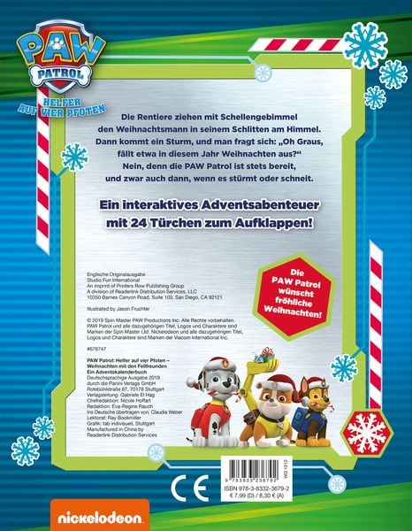 Produktbild: PAW Patrol: Weihnachten mit den Fellfreunden - Ein Adventskalenderbuch
